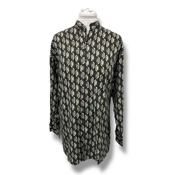 Vintage 90s Zeidler & Zeidler Geometric Pattern Rayon Dress Shirt S - Picture 1 of 10